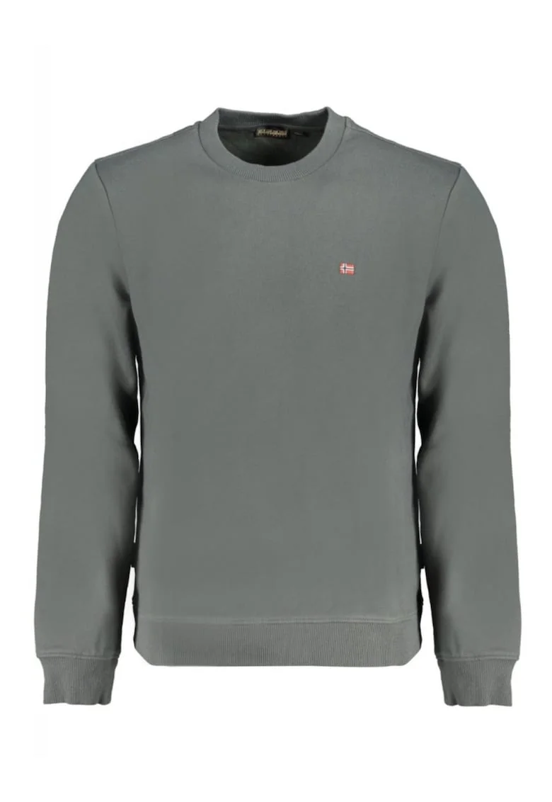 Bluza barbati cu logo, croiala Regular fit, decolteu la baza gatului, Verde inchis, Verde inchis