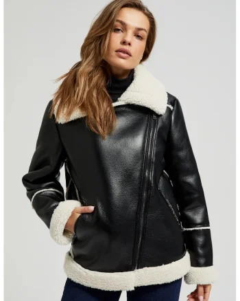 Jacheta neagra cu guler de blana, Negru