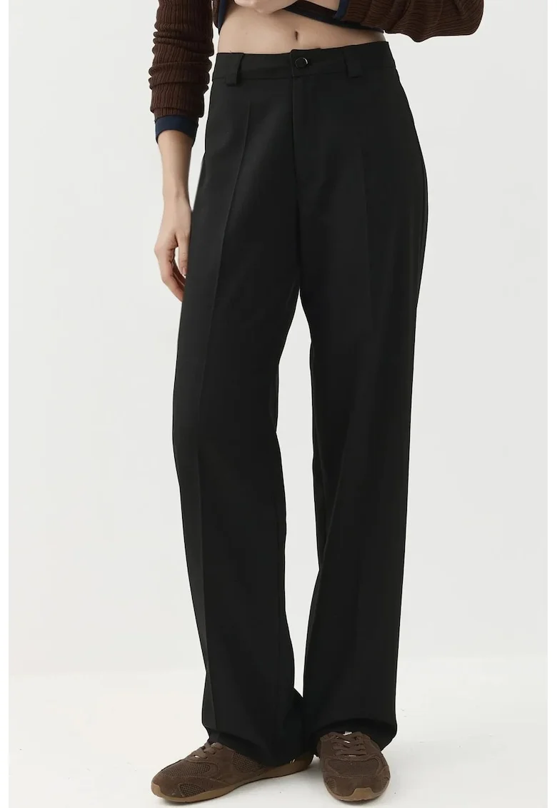 Pantaloni dama,  cu picior drept, talie normala, negru, textil