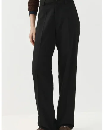 Pantaloni dama,  cu picior drept, talie normala, negru, textil