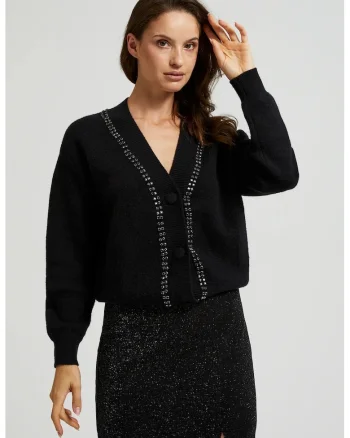 Cardigan negru decorat cu margele, Negru