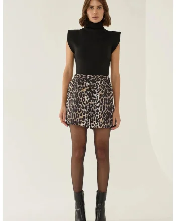 Pantaloni scurți  cu imprimeu leopard, Maro deschis