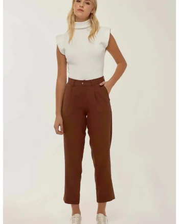 Pantaloni maro cu talie inalta, Maro