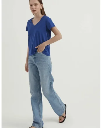 Tricou decolteu in V, Albastru
