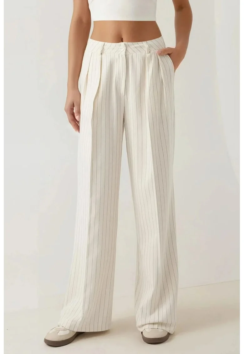Pantaloni pentru dama  Palazzo, plisati, alb, Alb fildes