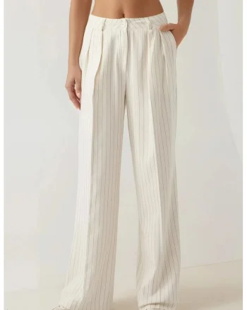 Pantaloni pentru dama  Palazzo, plisati, alb, Alb fildes