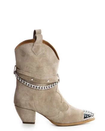 Botine cowboy din piele intoarsa, cu tinte Caron