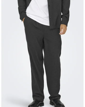 Pantaloni uni de trening relaxed fit, Gri inchis melange