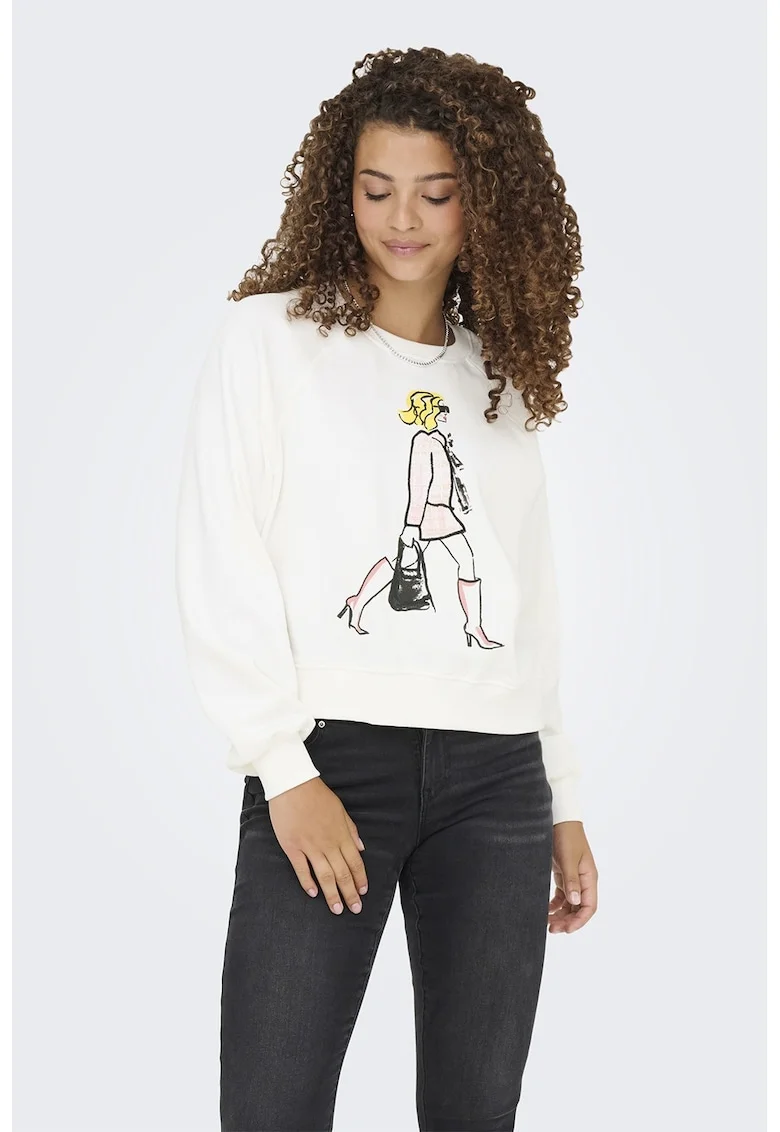 Bluza de trening din amestec de bumbac cu imprimeu grafic, Alb/Negru/Galben