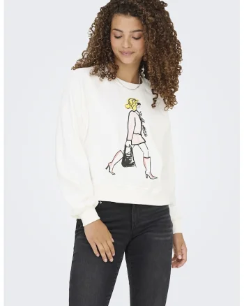 Bluza de trening din amestec de bumbac cu imprimeu grafic, Alb/Negru/Galben