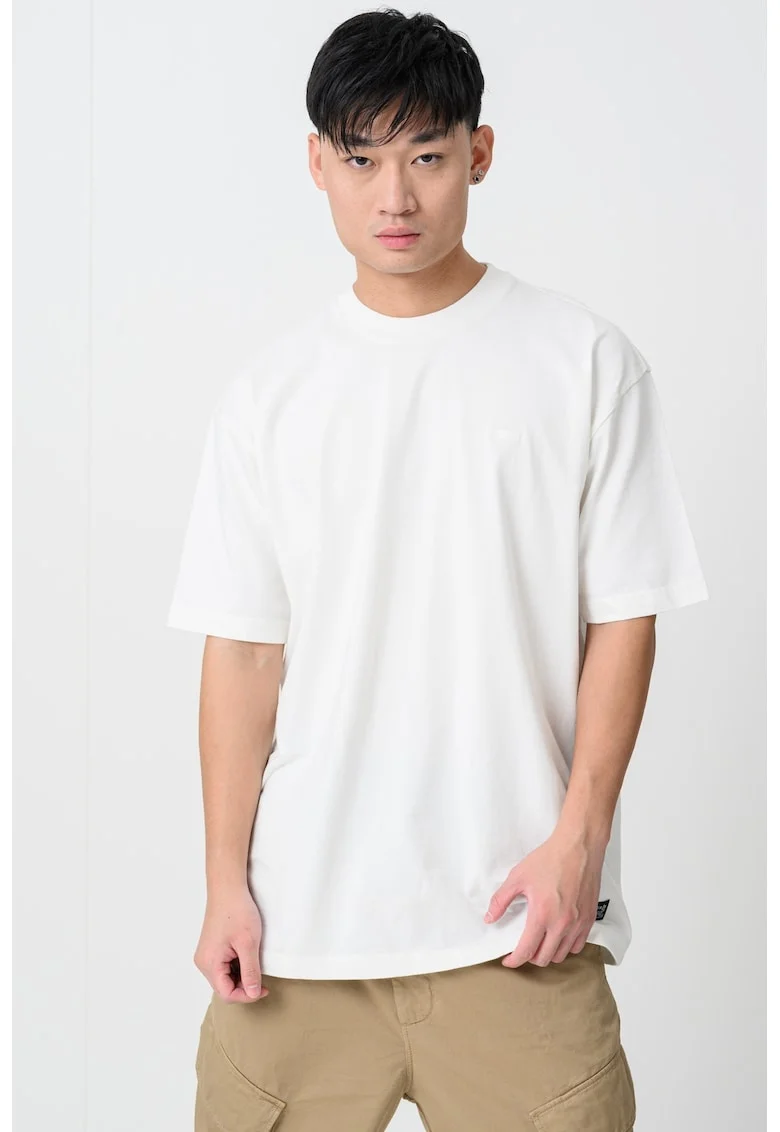 Tricou din bumbac cu decolteu la baza gatului, Alb