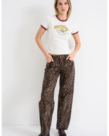 Tricou crop cu imprimeu grafic, Alb murdar