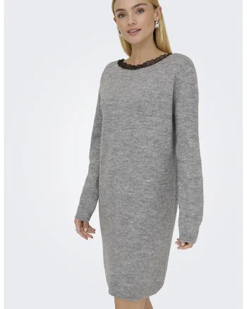 Rochie dreapta cu decolteu in V, Gri deschis melange