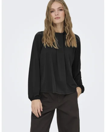 Bluza cu guler scurt si mansete elastice, Negru