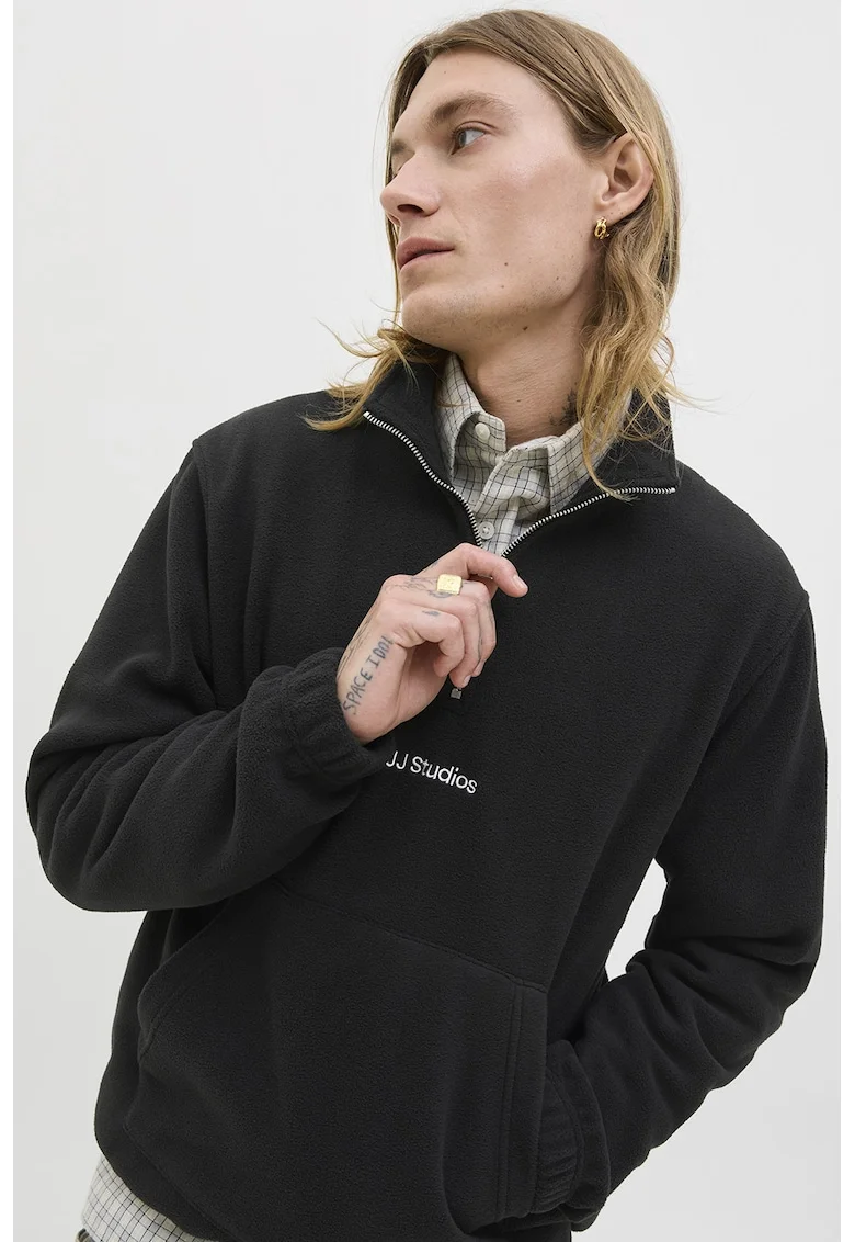 Bluza de trening din fleece cu fenta cu fermoar, Negru