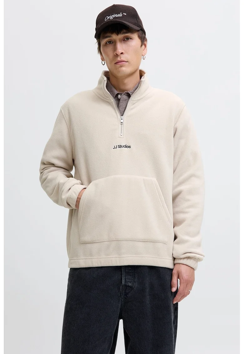 Bluza de trening din fleece cu fenta cu fermoar, Alb murdar