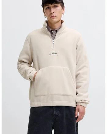 Bluza de trening din fleece cu fenta cu fermoar, Alb murdar