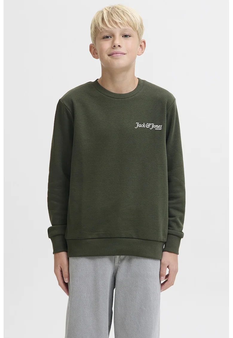 Bluza de trening cu imprimeu pe partea din spate si decolteu la baza gatului, Verde inchis