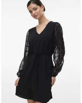 Bluza cu maneci bufante si decolteu in V, Negru