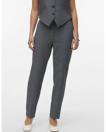 Pantaloni eleganti cu talie medie, Gri melange