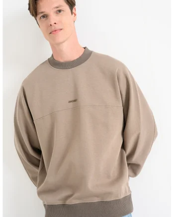 Bluza de trening lejera cu decolteu la baza gatului, Grej