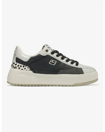 Pantofi sport cu talpa flatform si model, Negru/Argintiu