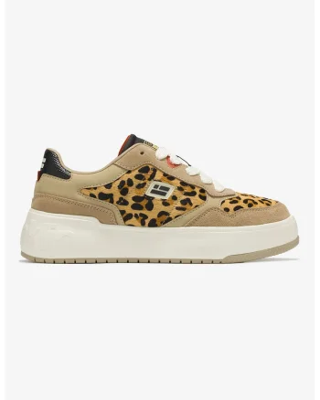 Pantofi sport cu model animal print, Maro inchis/Maro/Bej