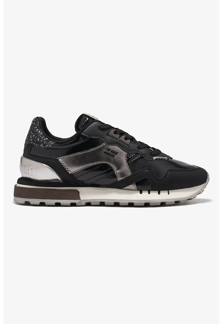 Pantofi sport din piele ecologica cu detaliu stralucitor, Negru/Bronz