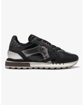 Pantofi sport din piele ecologica cu detaliu stralucitor, Negru/Bronz