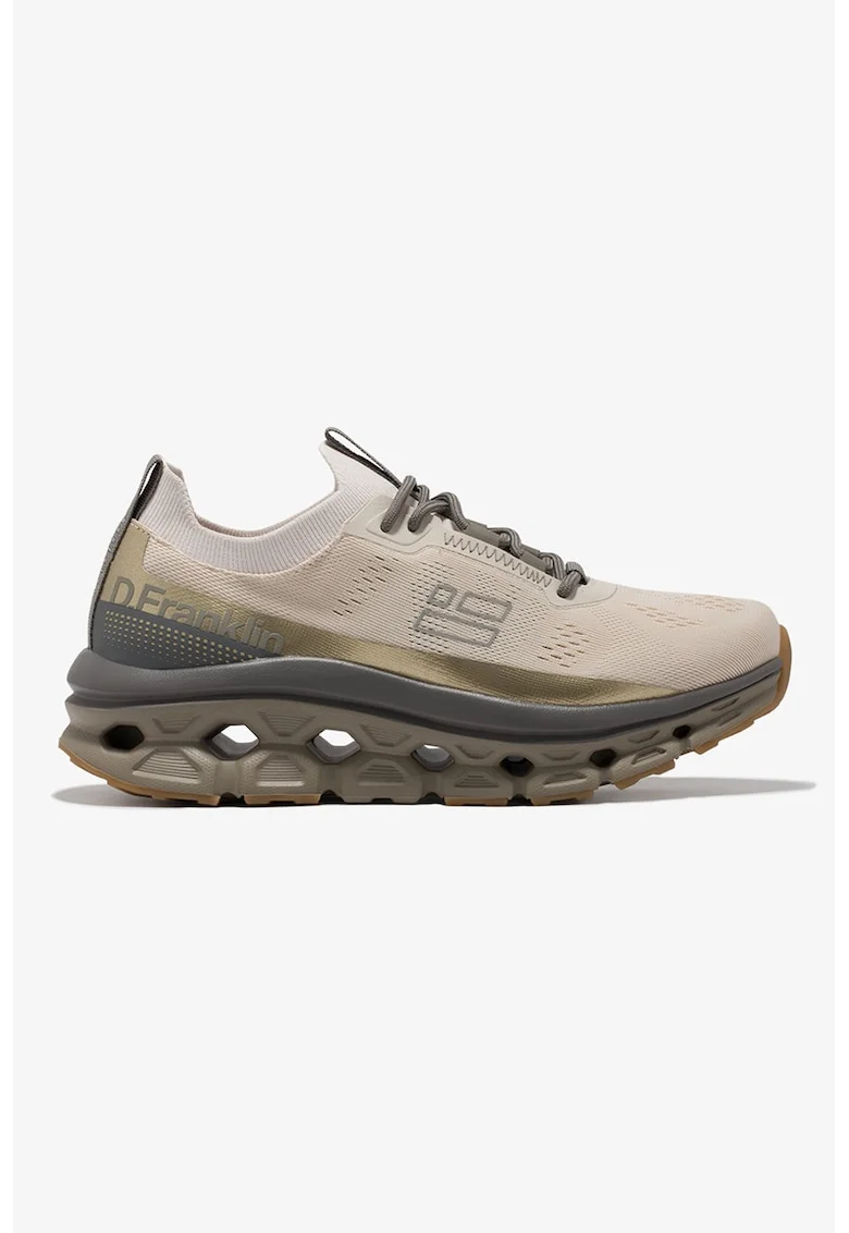 Pantofi sport low-cut din material textil, Maro taupe deschis/Gri inchis