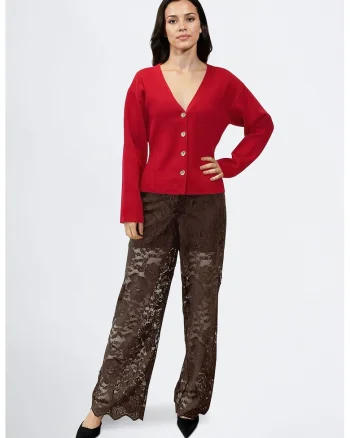 Cardigan slim fit cu decolteu in V, Rosu vermillion