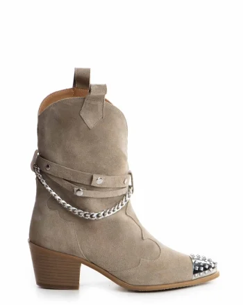 Botine cowboy din piele intoarsa, cu decoratiuni metalice Aryan