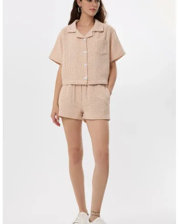 Pantaloni scurti dama,  din amestec de bumbac, galben, si, Galben chihlimbar
