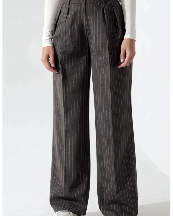 Pantaloni dama,  Palazzo, cu dungi, gri, Gri carbune