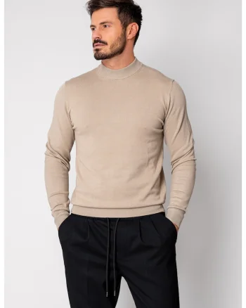 Pulover cu guler barbati Beige 19124, Bej