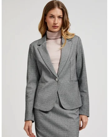Sacou elegant gri cu un singur rand de nasturi si maneci lungi, Gri