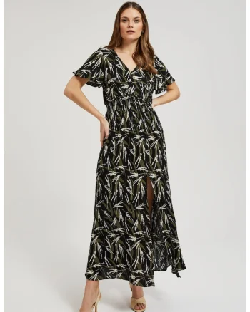 Rochie midi neagra cu model, Negru