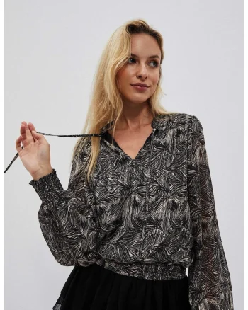 Bluza neagra cu imprimeu si maneci bufante, Negru