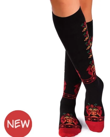Sosete dama lungi 3/4 din bumbac cu motive traditionale romanesti Negru