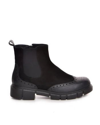 Ghete Chelsea-Brogue din piele naturala intoarsa si neteda