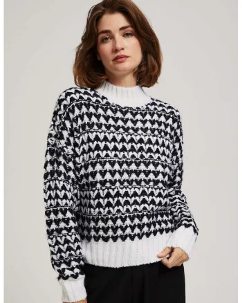 Pulover cu guler inalt alb-negru, Negru