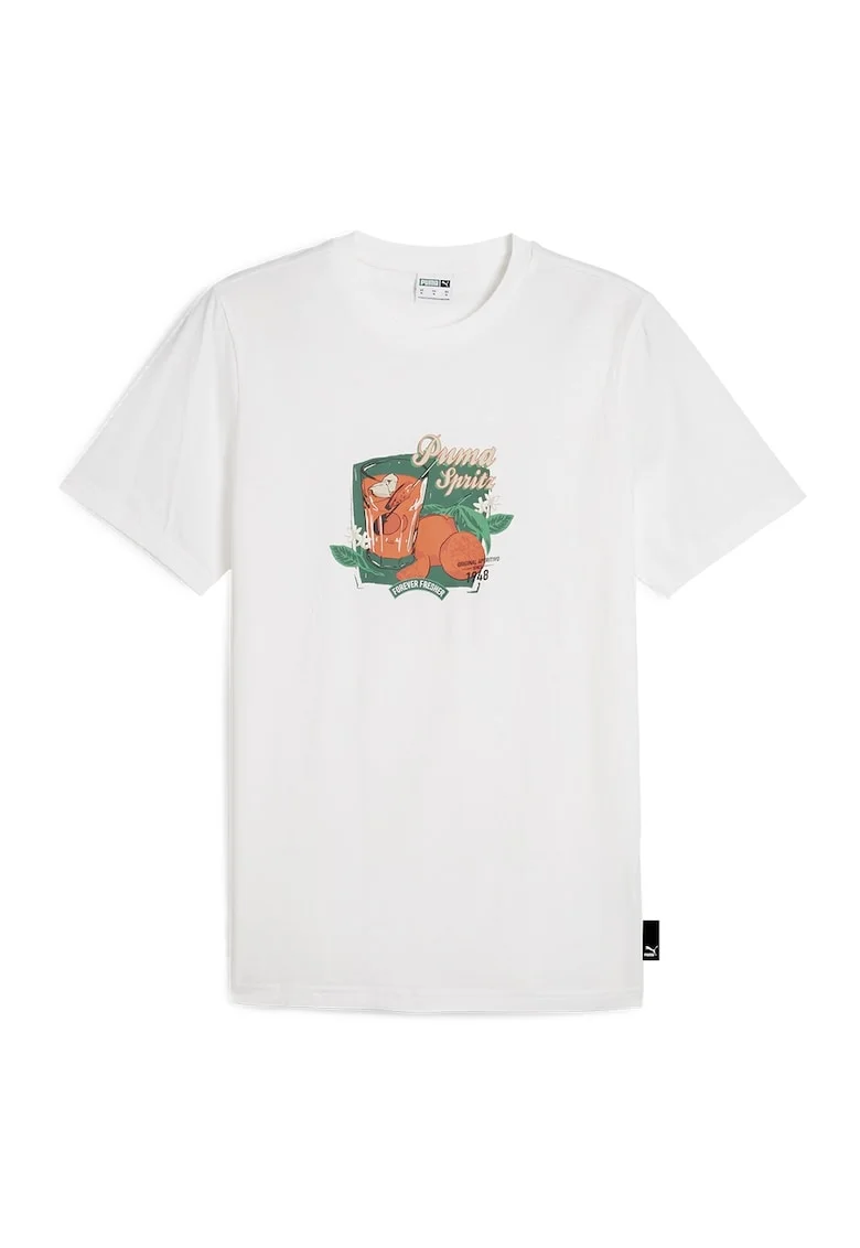 Tricou cu decolteu la baza gatului si imprimeu grafic, Alb