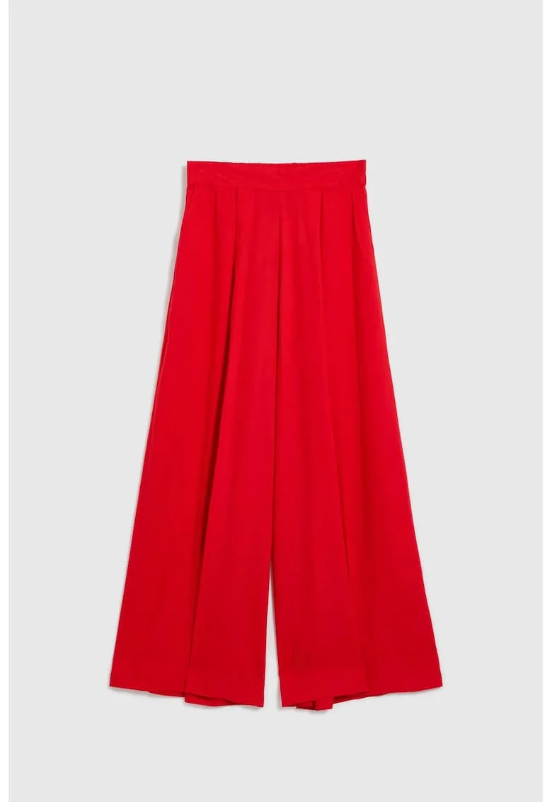 Pantaloni rosii cu picioare largi din viscoza, Rosu
