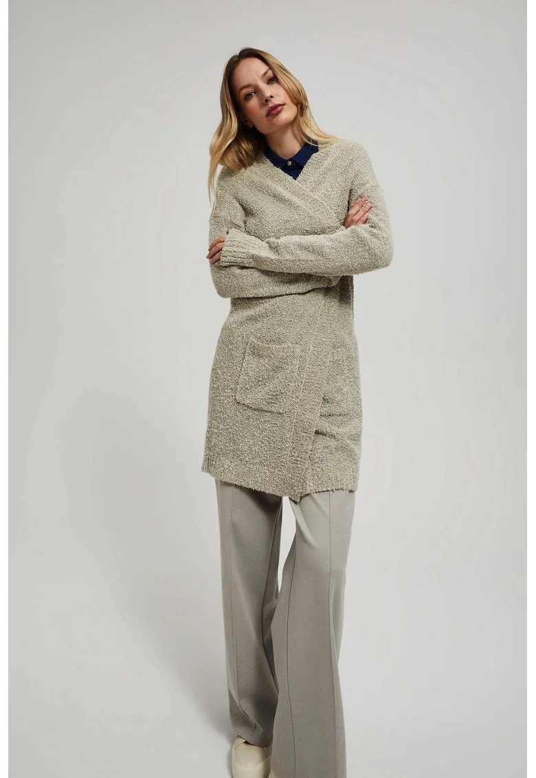 Cardigan lung cu buzunare in nisip, Bej