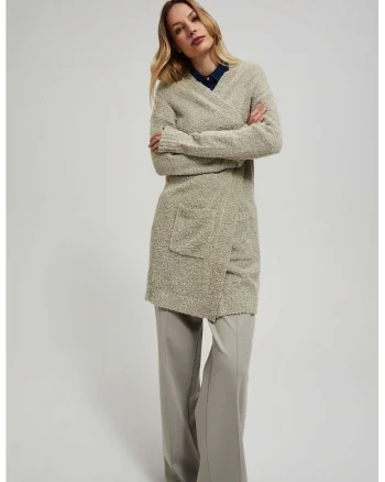 Cardigan lung cu buzunare in nisip, Bej