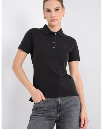 Tricou polo cu croiala slim-fit si logo, Negru/Negru stins