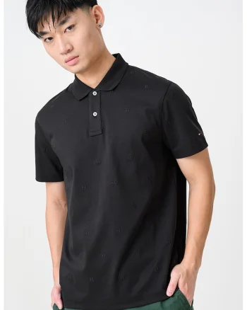 Tricou polo cu model monograma, Negru