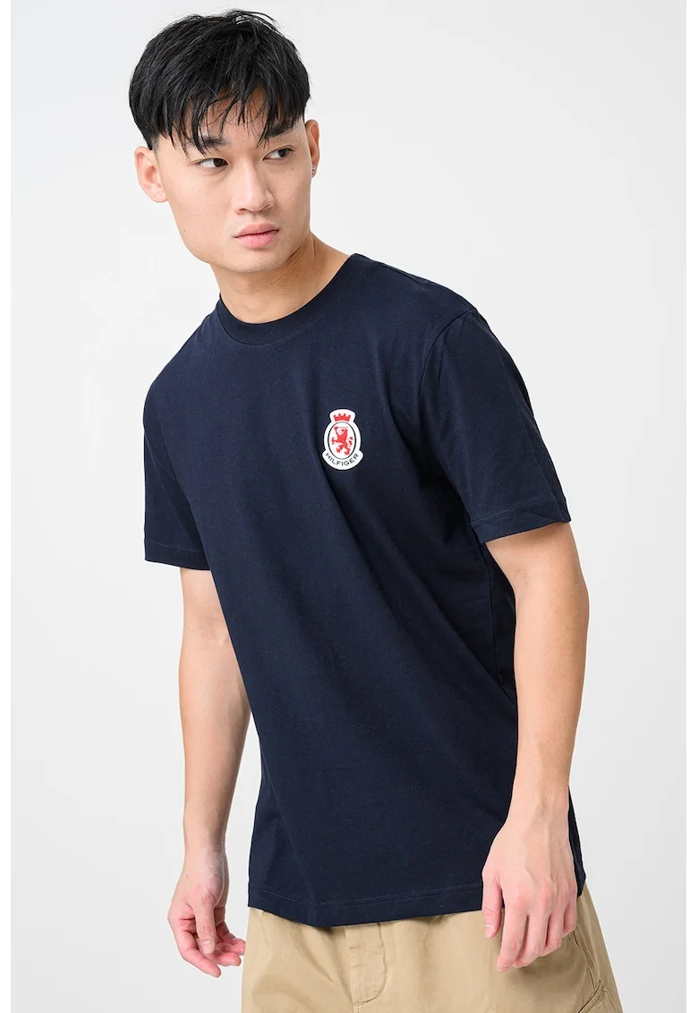 Tricou din bumbac cu insigna logo, Rosu/Alb/Negru