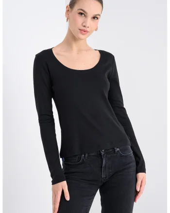 Bluza uni cu decolteu rotund, Negru