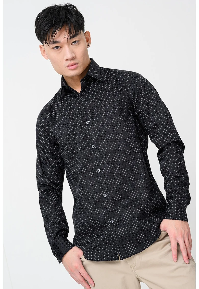 Camasa slim-fit cu mansete cu nasturi, Alb/Negru